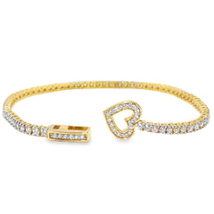 14K Yellow Gold Women's Diamond Tennis Bracelet 3.00ctw with Heart Clasp