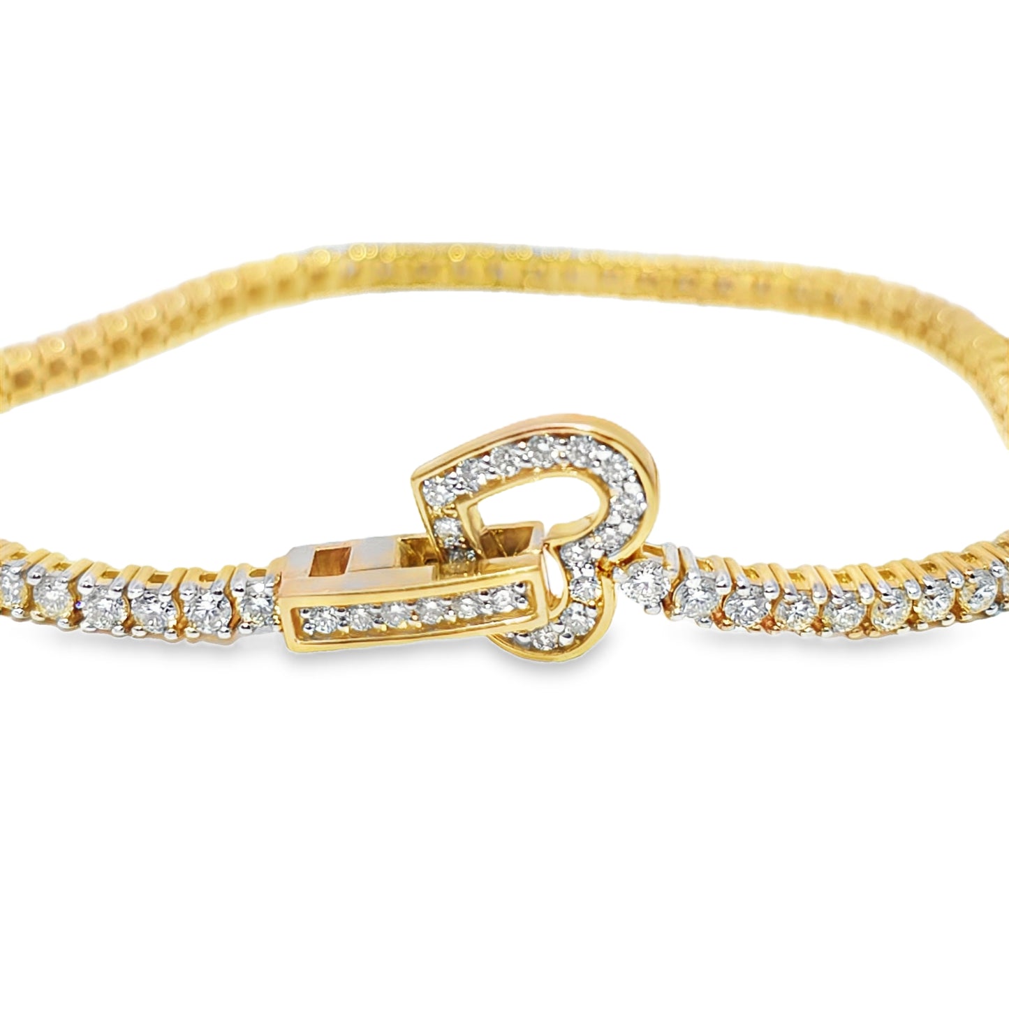 14K Yellow Gold Women's Diamond Tennis Bracelet 3.00ctw with Heart Clasp