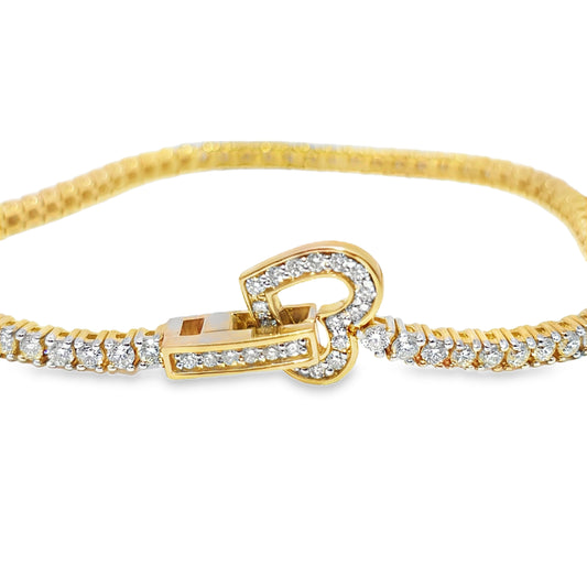 14K Yellow Gold Women's Diamond Tennis Bracelet 3.00ctw with Heart Clasp