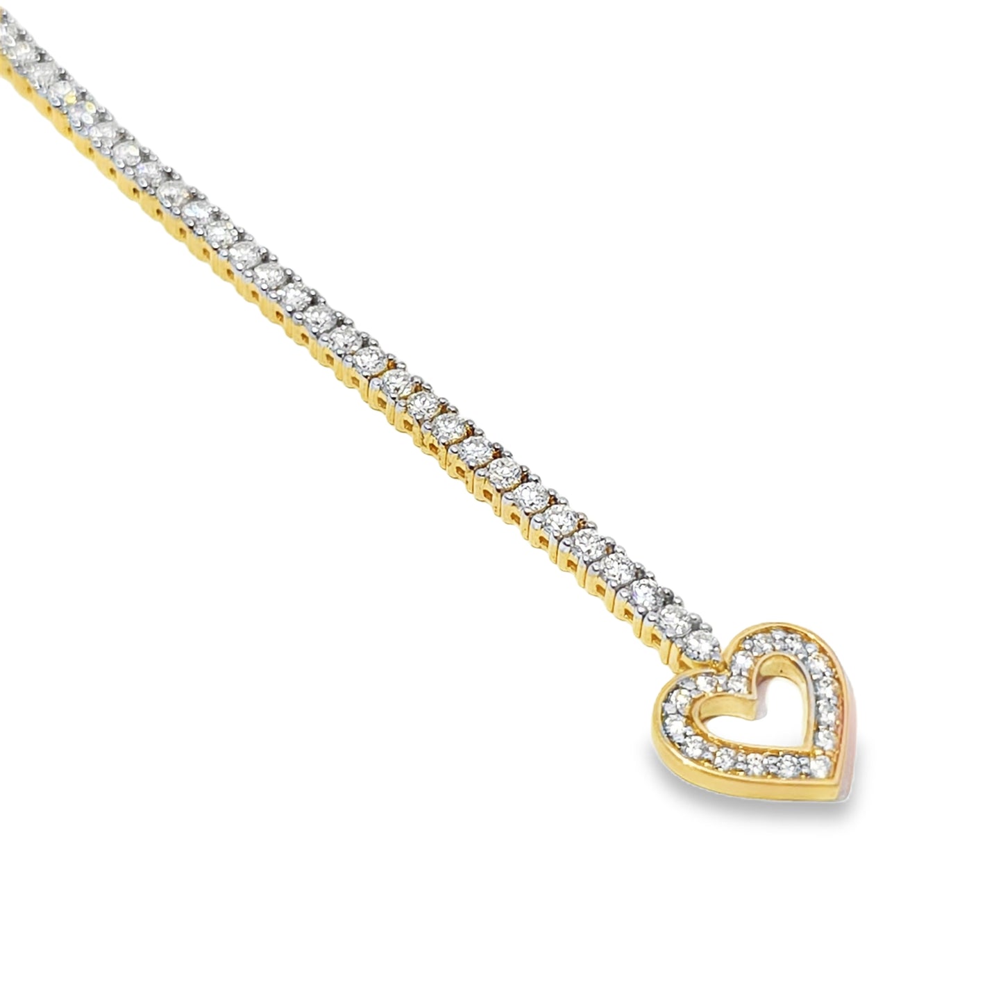 14K Yellow Gold Women's Diamond Tennis Bracelet 3.00ctw with Heart Clasp