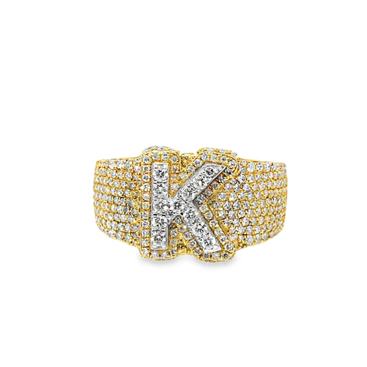 “K” Initial Diamond Ring 1.50 CTW in 10K Yellow Gold – Micro-Pavé Style