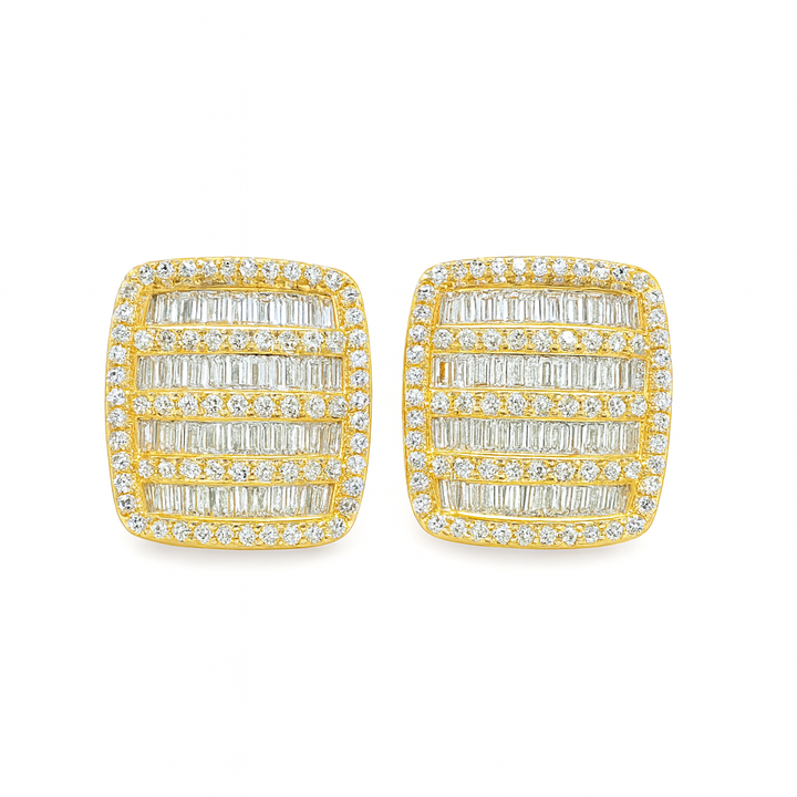 10K Yellow Gold 2.00 ctw Diamond Square Earrings | Iced-Out Cluster Studs | Jewelry Palace