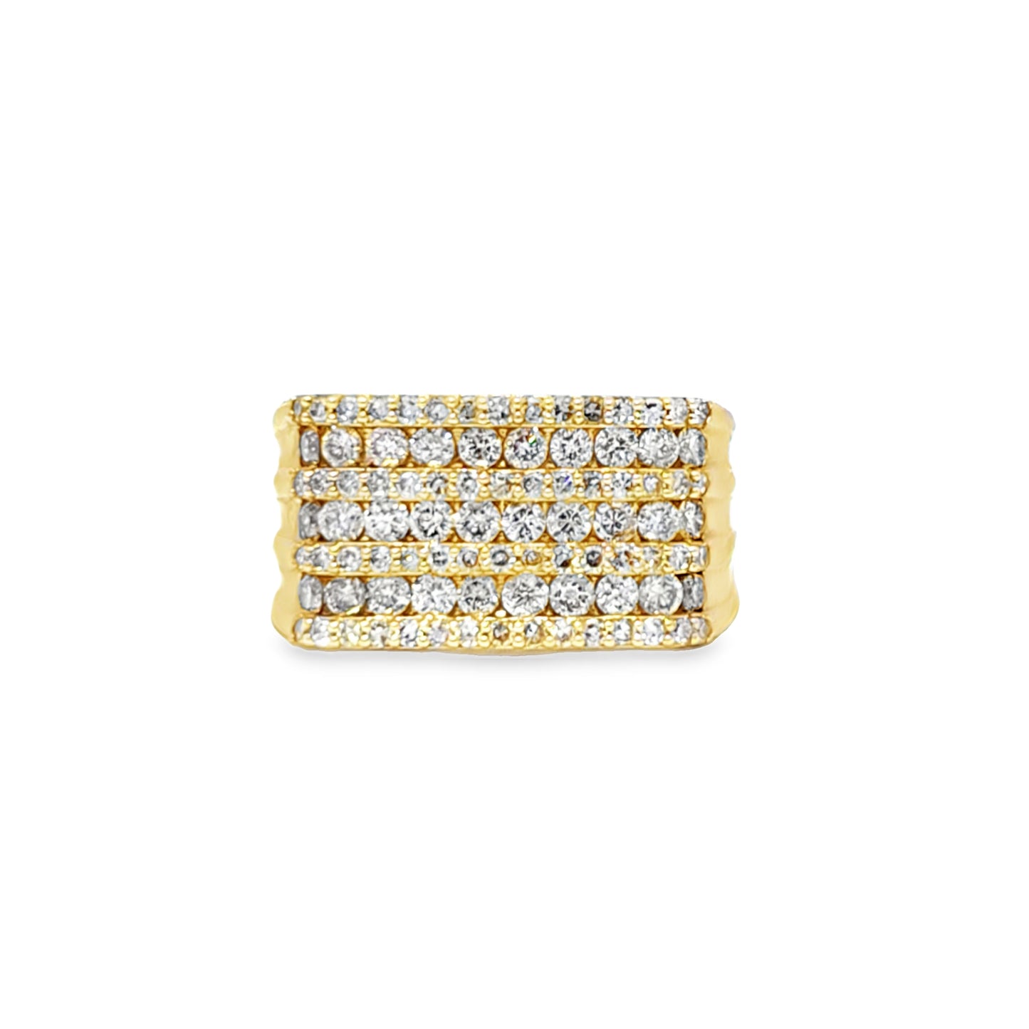 7 Row Mens Diamond Square Ring 1.75 ctw Diamond 10K Yellow Gold