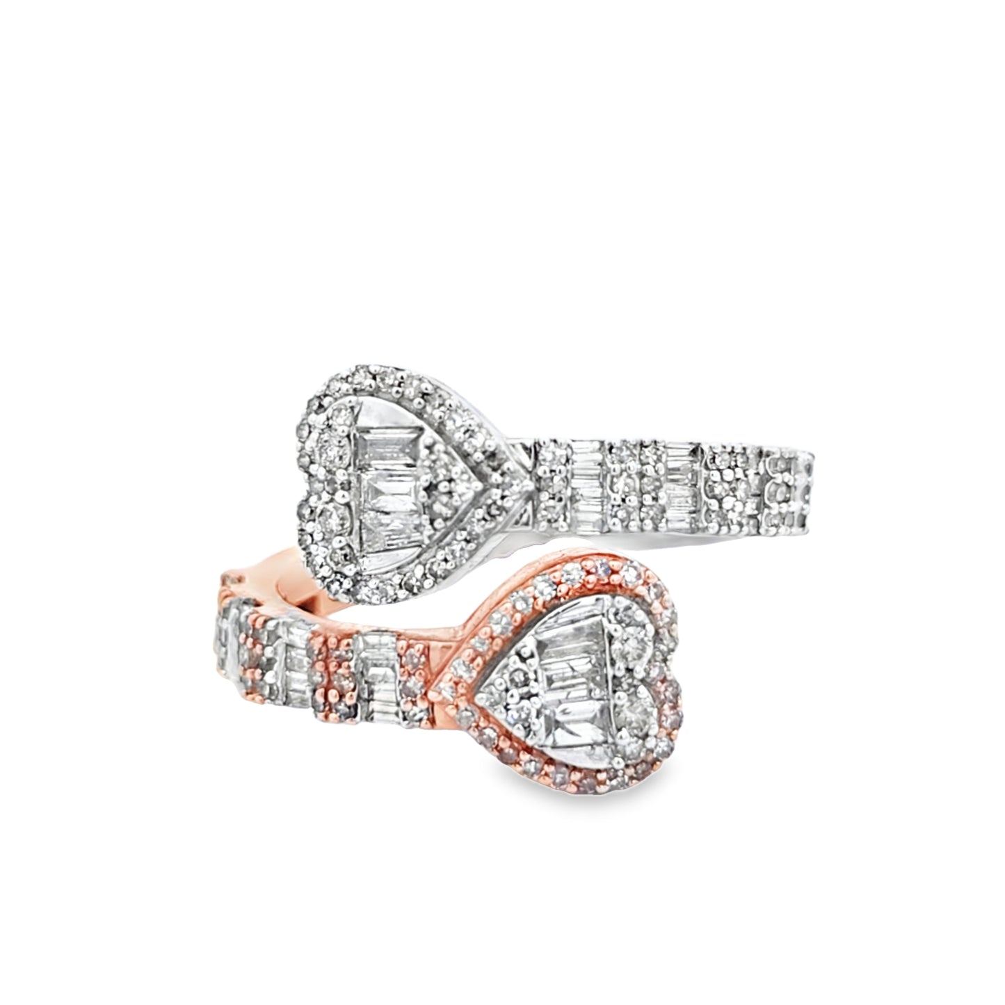 Two-Tone Heart Cuff Ring 1.50 ctw Diamond 10K White Gold