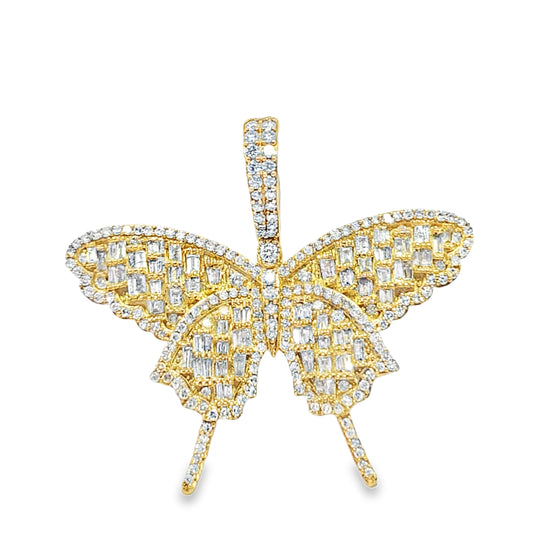 10K Yellow Gold 2.25 ctw Baguette Diamond Elegant Butterfly Pendant | Luxury Statement Jewelry | Jewelry Palace