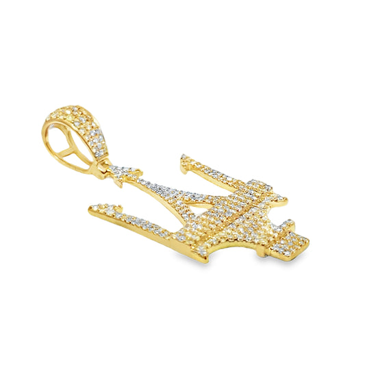 10k Yellow Gold Diamond Trident Pendant 1.50 ctw