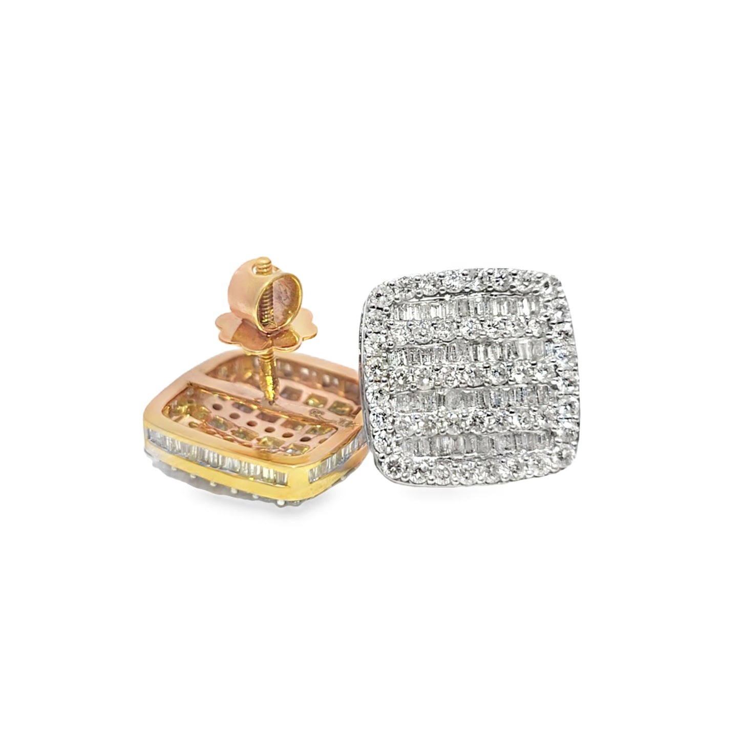 10K Yellow Gold 2.00 ctw Diamond Square Earrings | Iced-Out Cluster Studs | Jewelry Palace