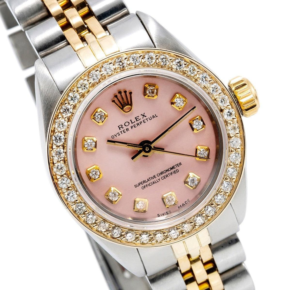 Women's Rolex 1.00ct Diamond Bezel Watch 26mm Pink Dial