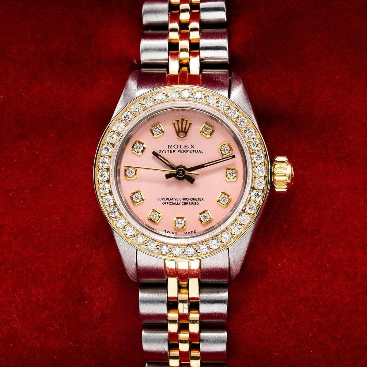 Women's Rolex 1.00ct Diamond Bezel Watch 26mm Pink Dial
