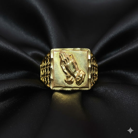 10K Gold Praying Hands Ring – Men's Faith-Inspired Statement Jewelry