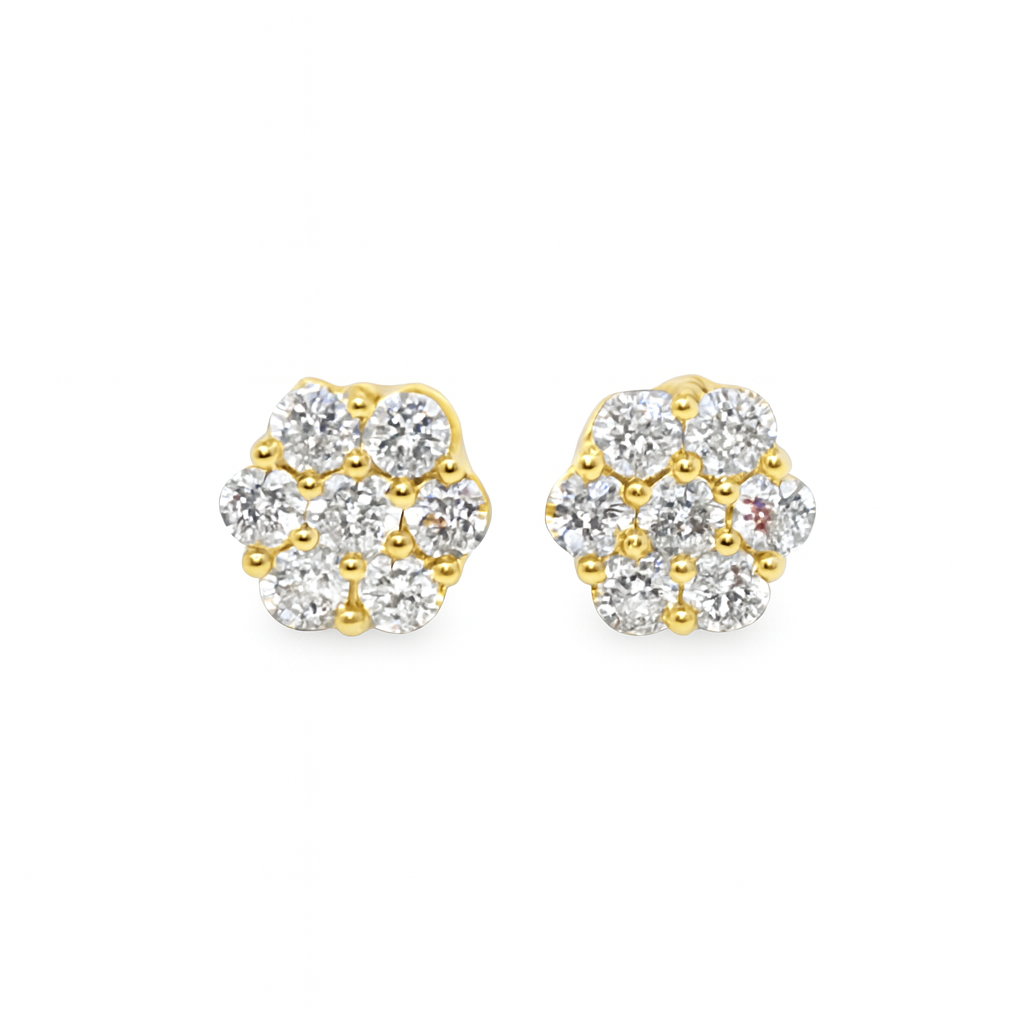 10K Yellow Gold 0.63 ctw Diamond Flower Cluster Earrings | Timeless Floral Design | Jewelry Palace