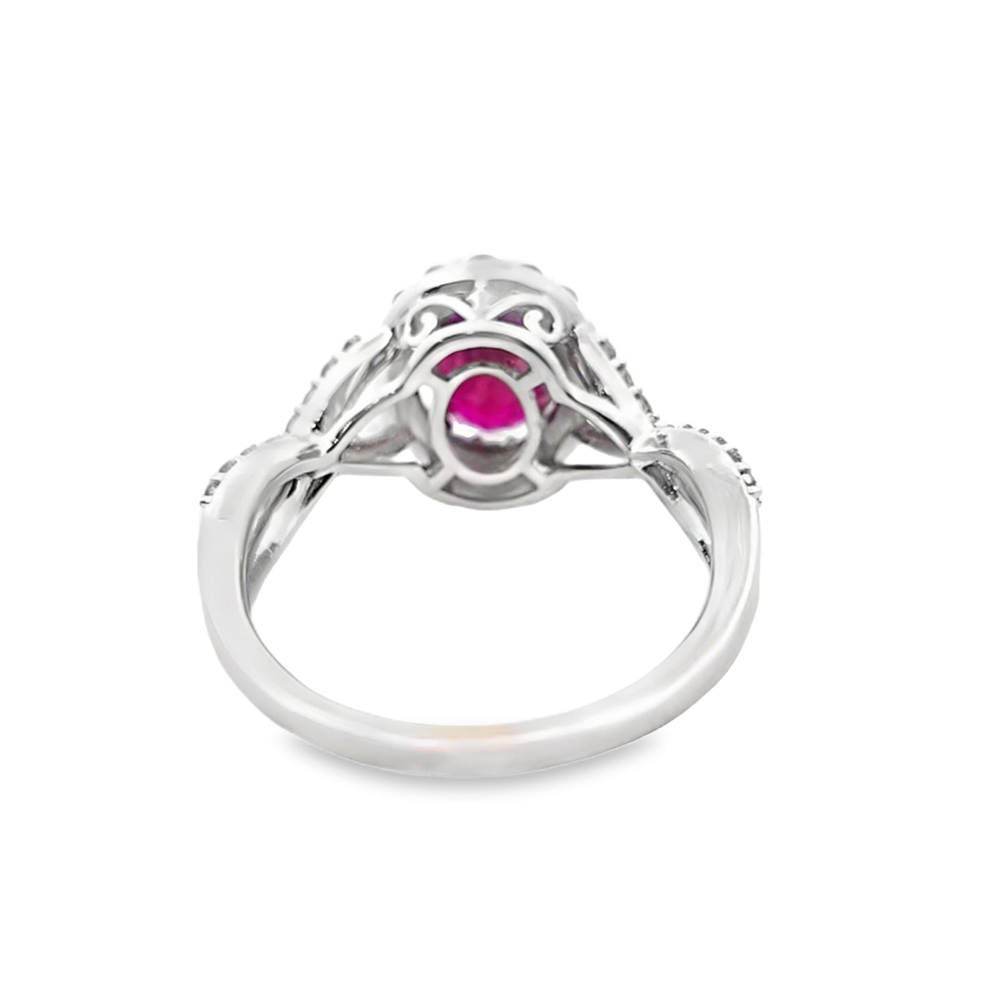 14K White Gold Oval Ruby & Diamond Ring 0.50 ctw