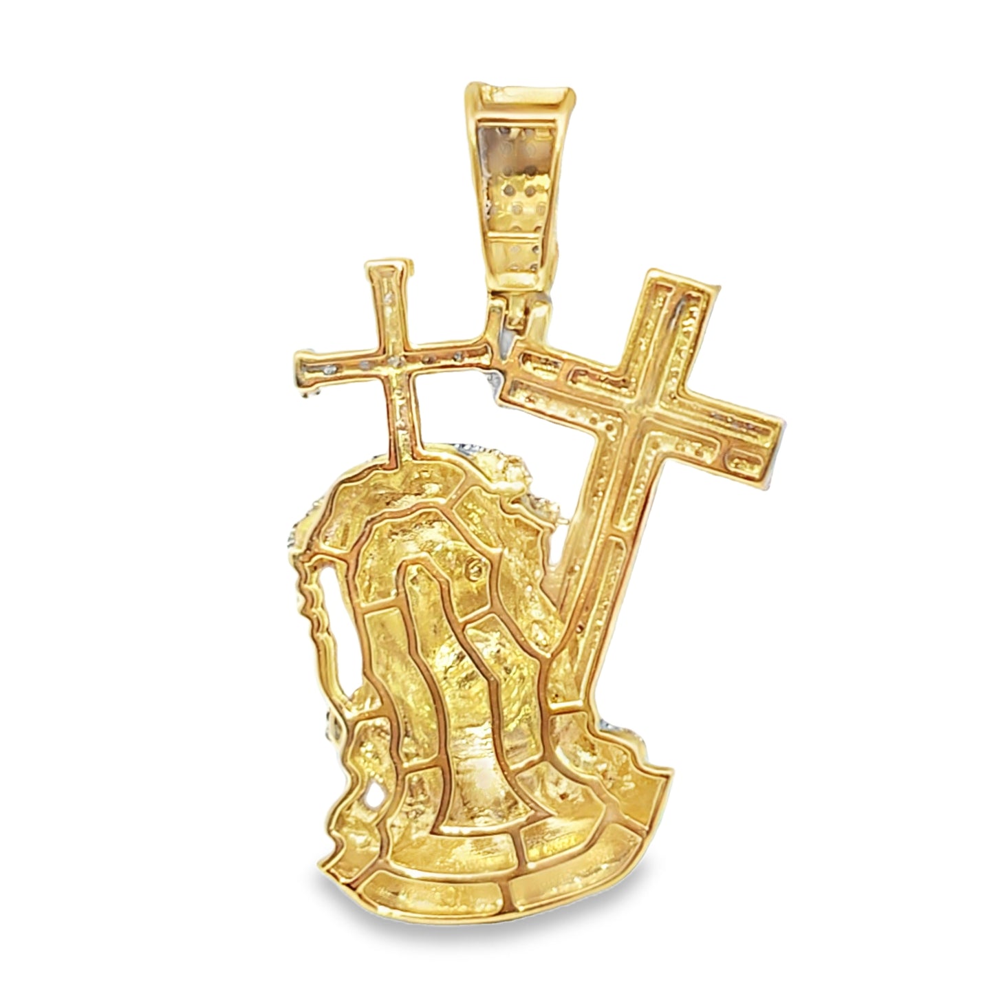 10K Yellow Gold 0.33 ctw Diamond Jesus Head with Crosses Pendant | Faith & Divine Protection | Jewelry Palace