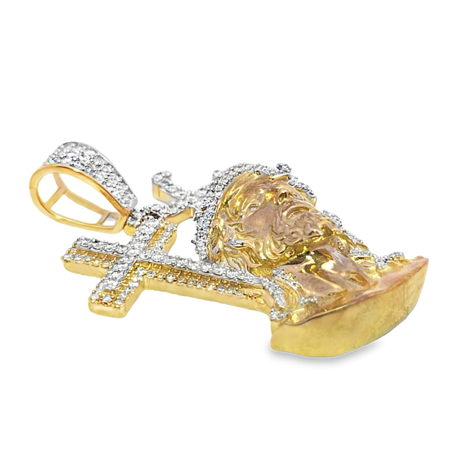 10K Yellow Gold 0.33 ctw Diamond Jesus Head with Crosses Pendant | Faith & Divine Protection | Jewelry Palace