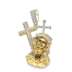 10K Yellow Gold 0.33 ctw Diamond Jesus Head with Crosses Pendant | Faith & Divine Protection | Jewelry Palace