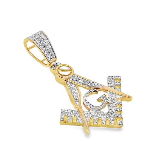 10K Yellow Gold 0.38 ctw Diamond Masonic Pendant | Square & Compass Freemason Design | Jewelry Palace