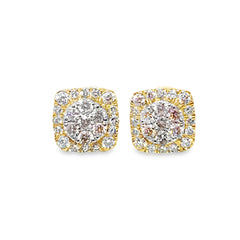 10K Yellow Gold 0.63 ctw Diamond Square Cluster Earrings | Iced-Out Cushion Studs | Jewelry Palace