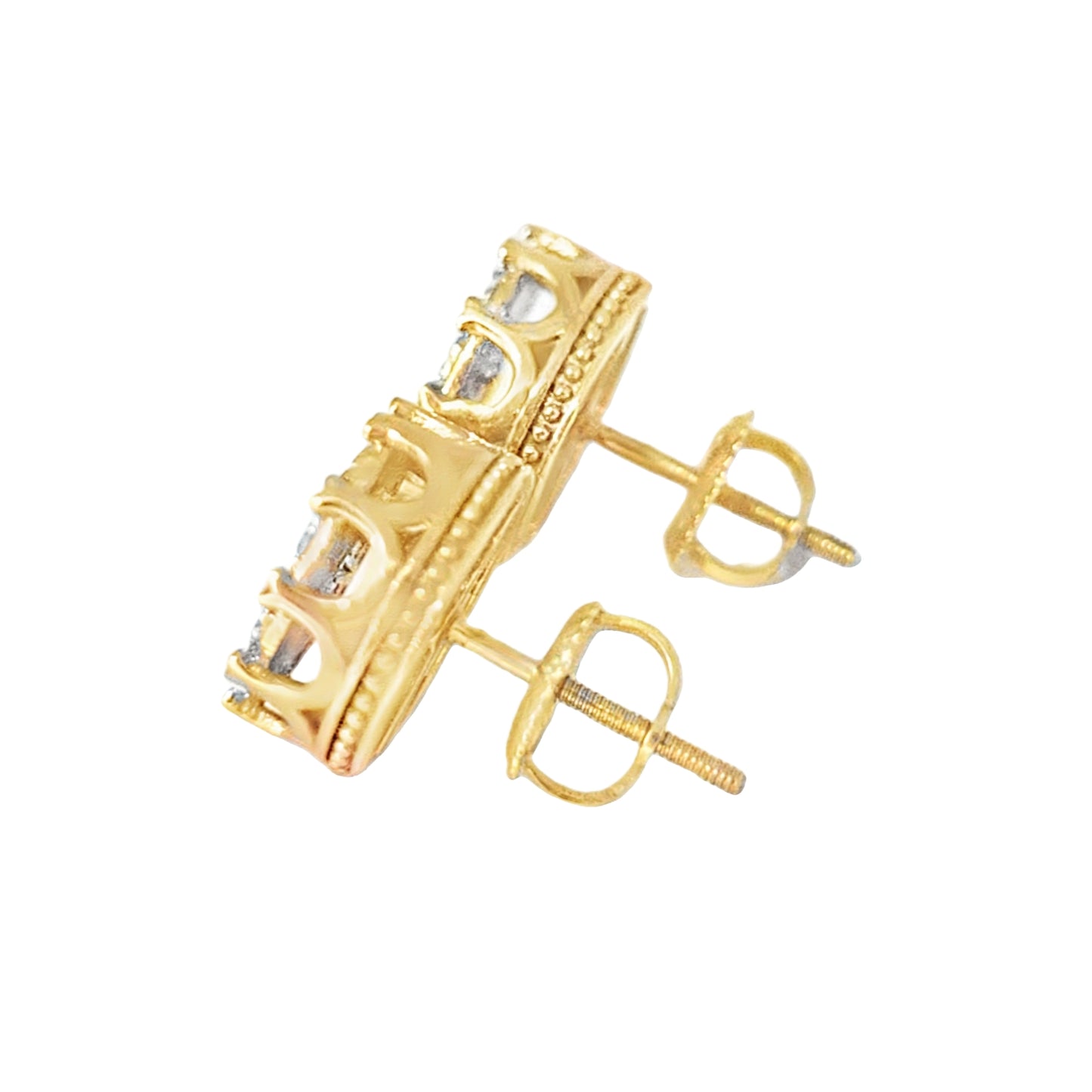 10K Yellow Gold 0.75 ctw Diamond Crown Set Round Earrings | Classic Studs | Jewelry Palace