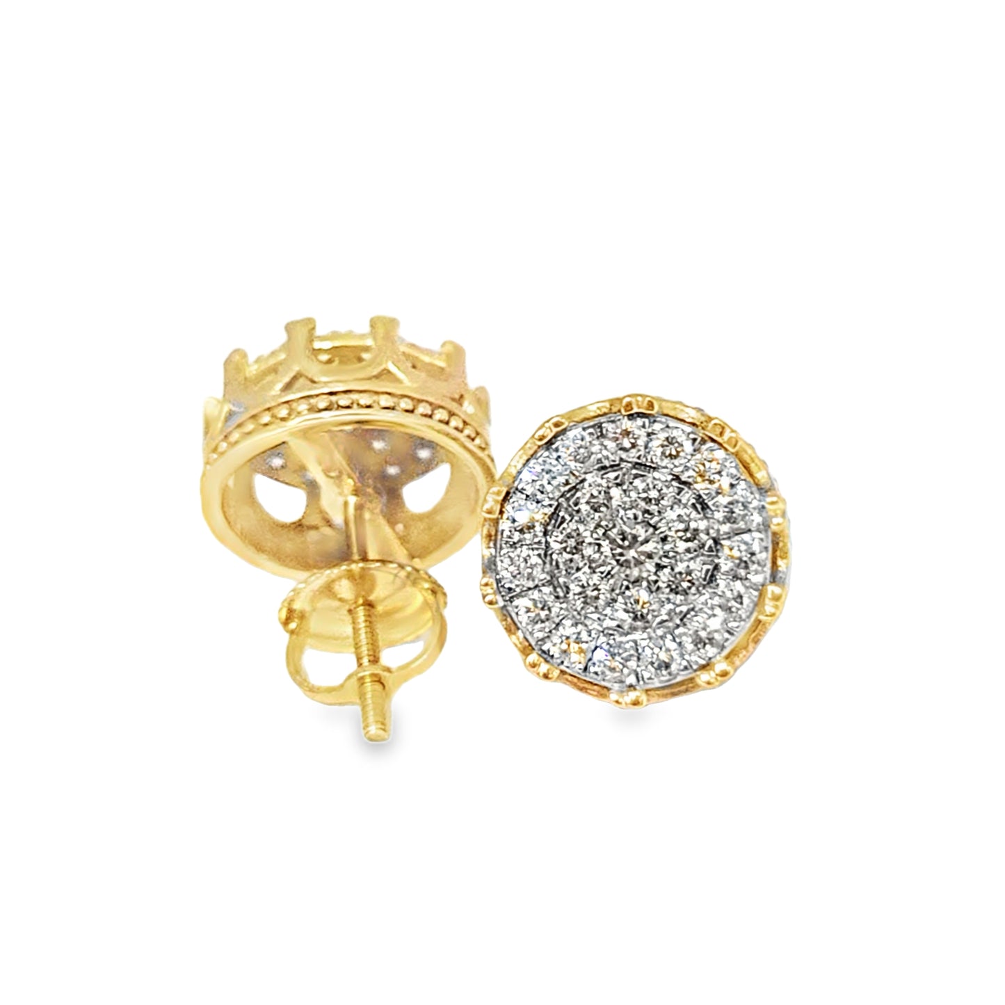 10K Yellow Gold 0.75 ctw Diamond Crown Set Round Earrings | Classic Studs | Jewelry Palace
