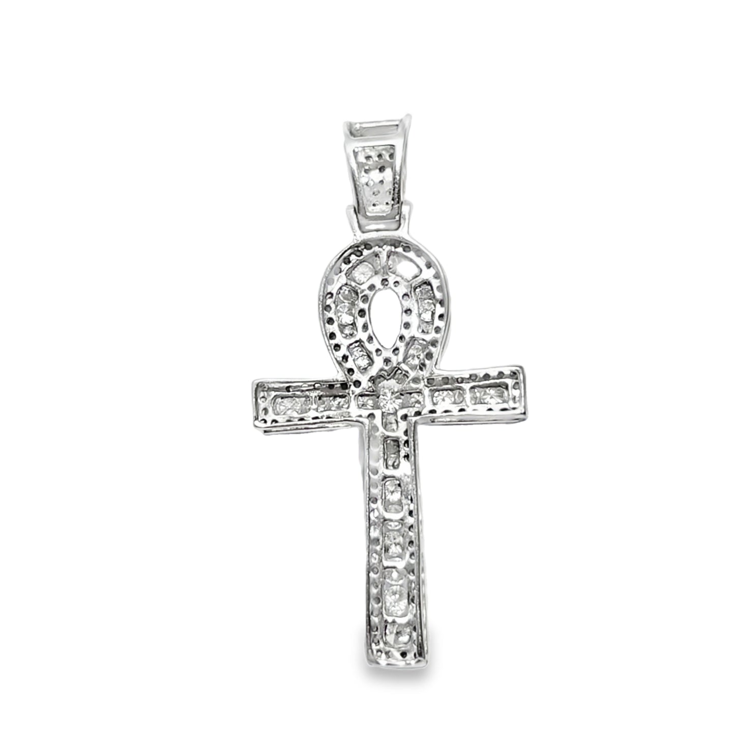 10K White Gold 1.00 ctw Diamond Ankh Cross Pendant | Eternal Life & Faith Symbol | Jewelry Palace