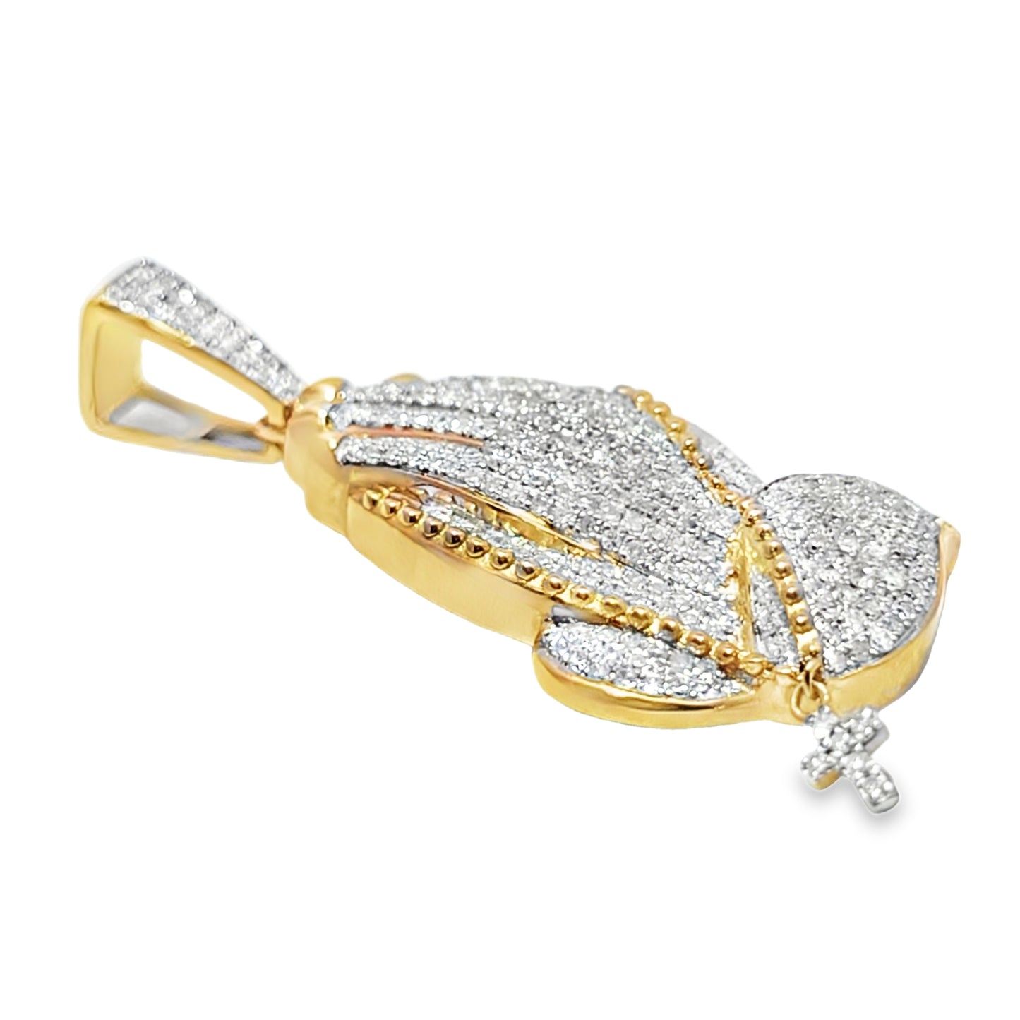 10K Yellow Gold Diamond Praying Hand Cross Pendant 0.88 ctw