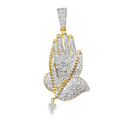10K Yellow Gold Diamond Praying Hand Cross Pendant 0.88 ctw