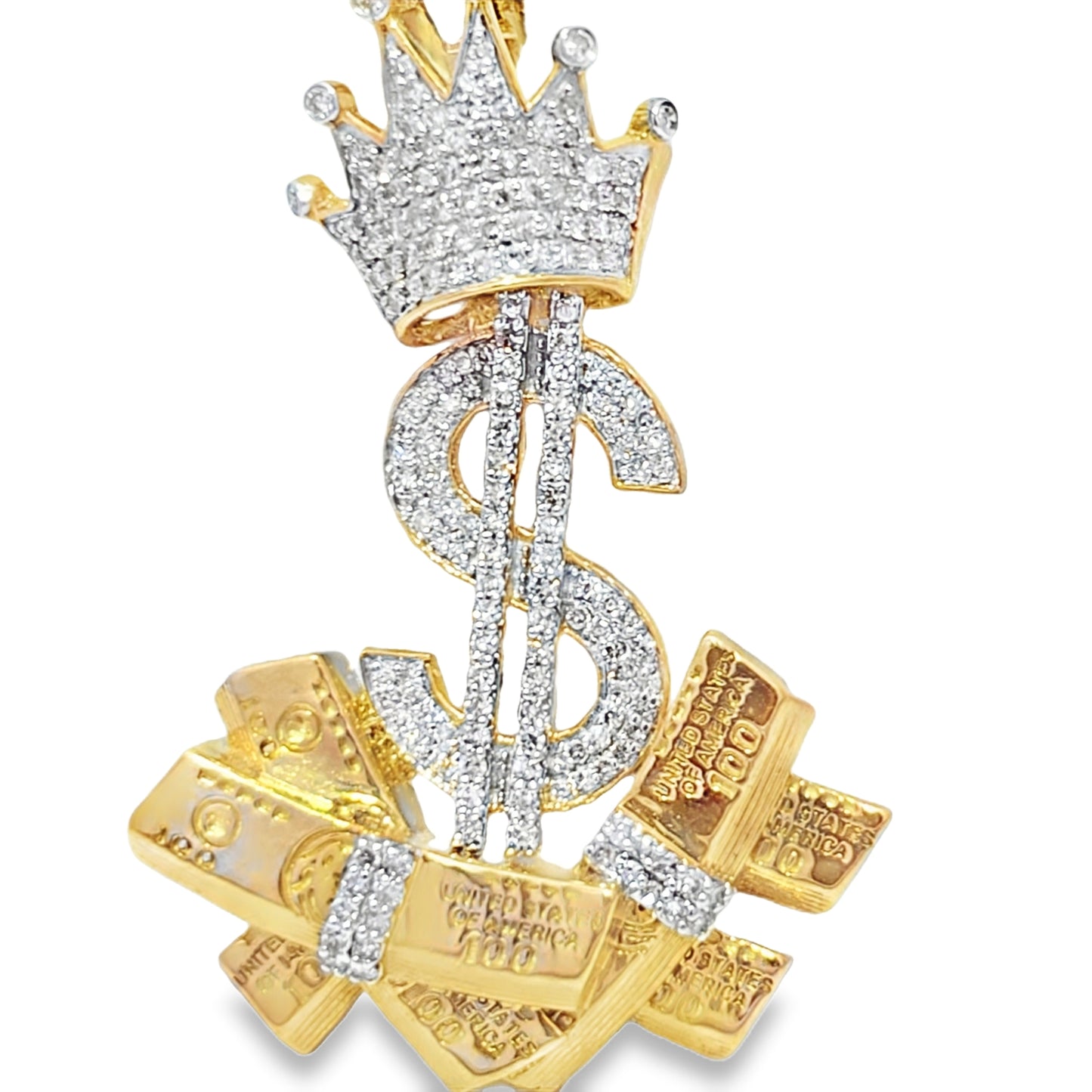 10k Yellow Gold Diamond Money Dollar Sign Pendant 3/4 ctw