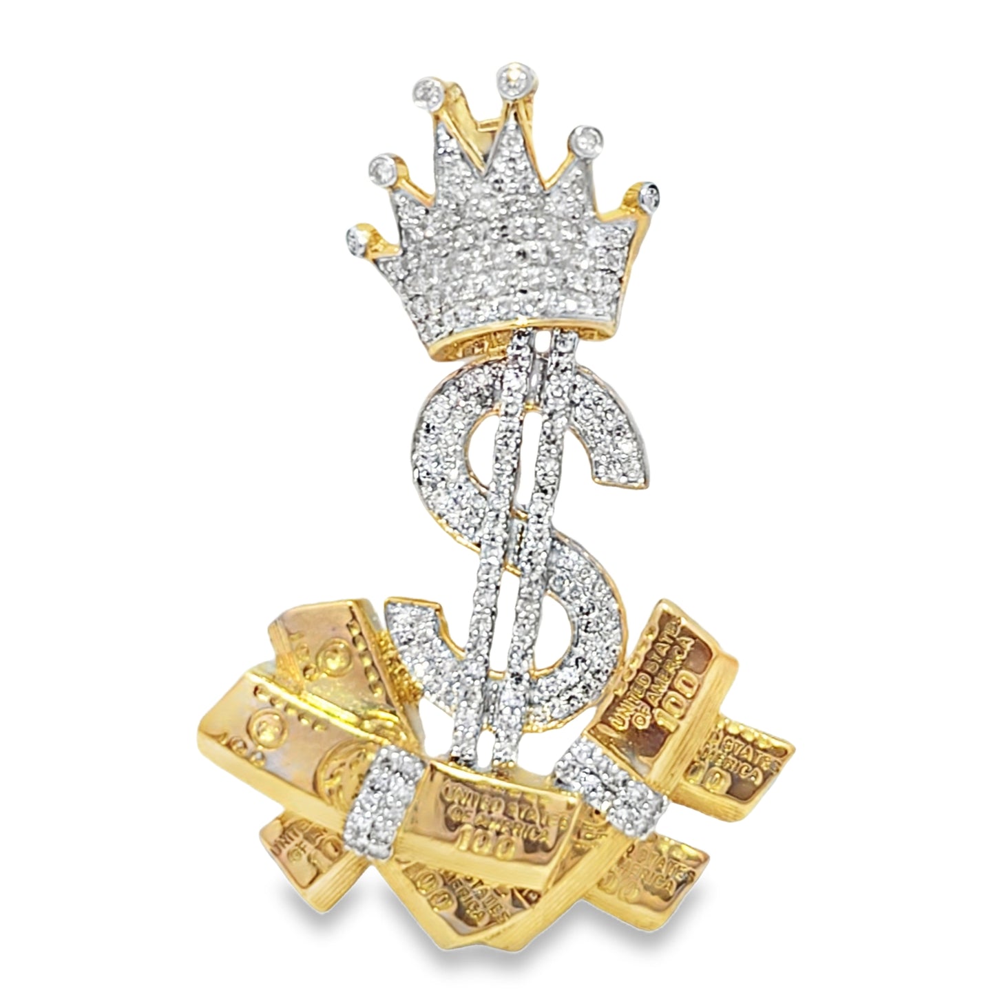 10k Yellow Gold Diamond Money Dollar Sign Pendant 3/4 ctw