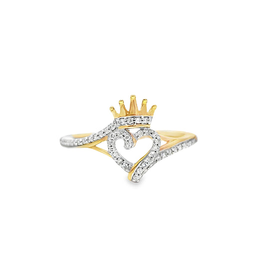 Heart Crown Ring 0.12 ctw Diamond 10K Yellow Gold