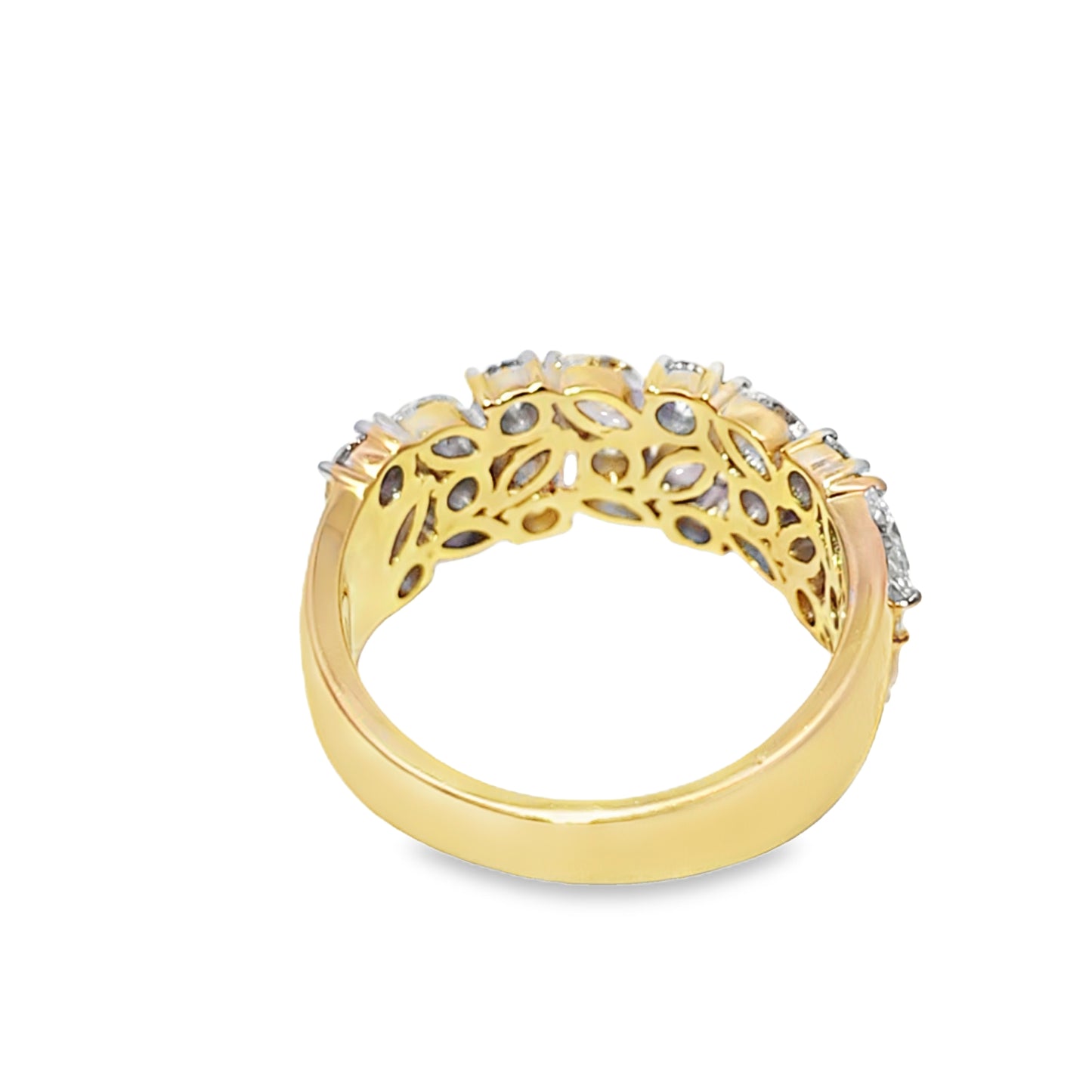 Floral Alternating Marquise and Round Wedding Band Ring 2.07 ctw Diamond 14K Yellow Gold