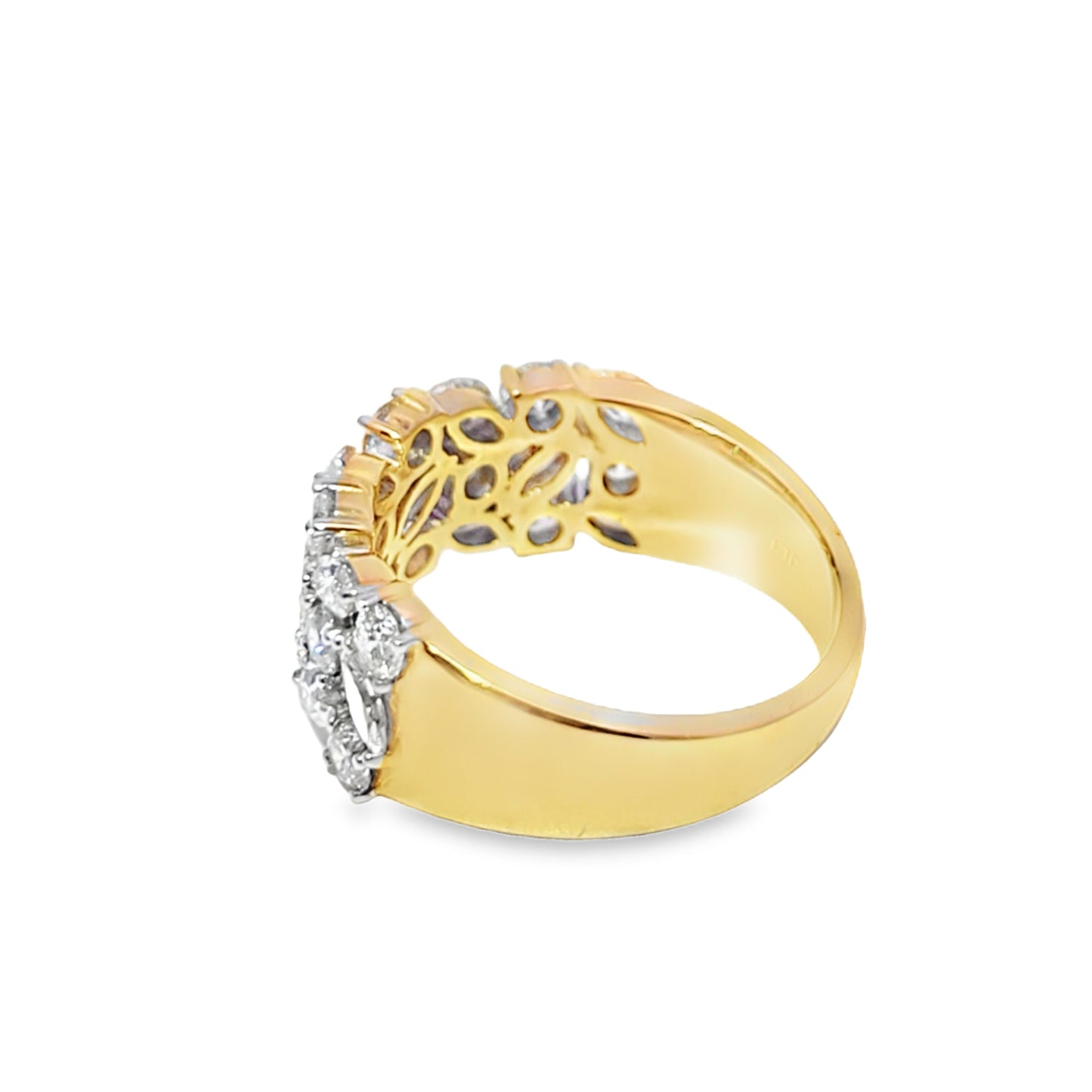 Floral Alternating Marquise and Round Wedding Band Ring 2.07 ctw Diamond 14K Yellow Gold