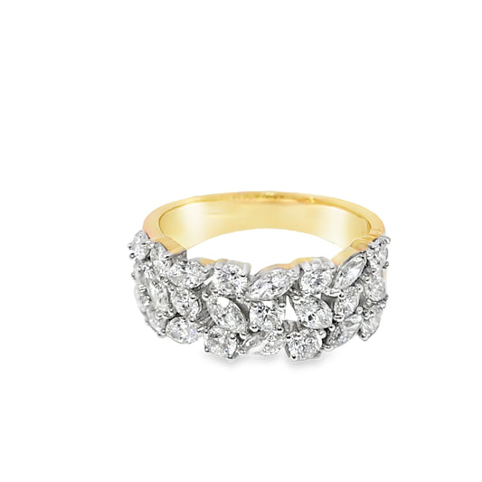 Floral Alternating Marquise and Round Wedding Band Ring 2.07 ctw Diamond 14K Yellow Gold