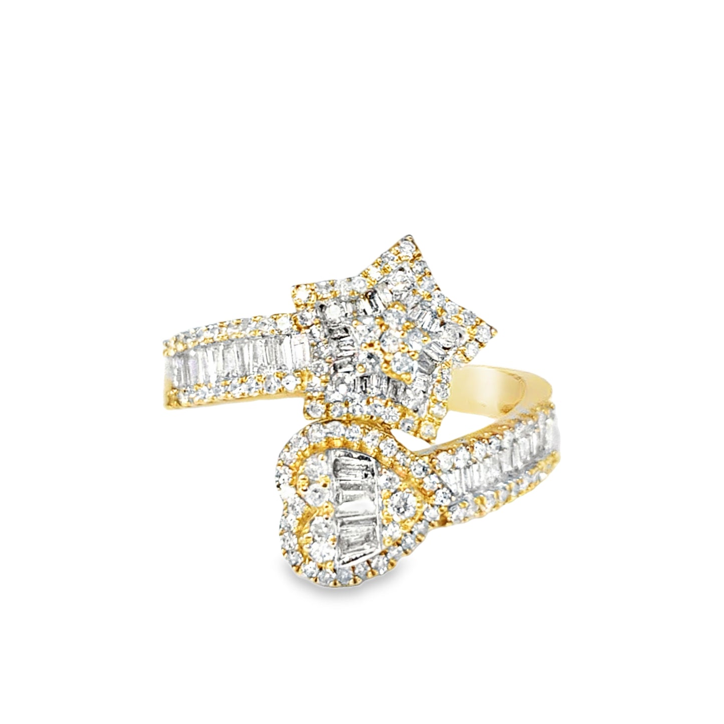 10k Yellow Gold Diamond Star & Heart Crossover Ring 0.75 ctw