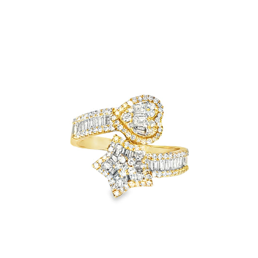 10k Yellow Gold Diamond Star & Heart Crossover Ring 0.75 ctw