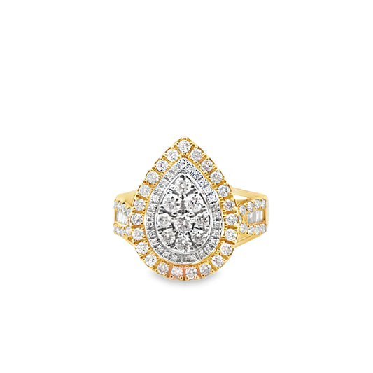 10K Yellow Gold Pear Shaped Diamond Ring 0.98 ctw