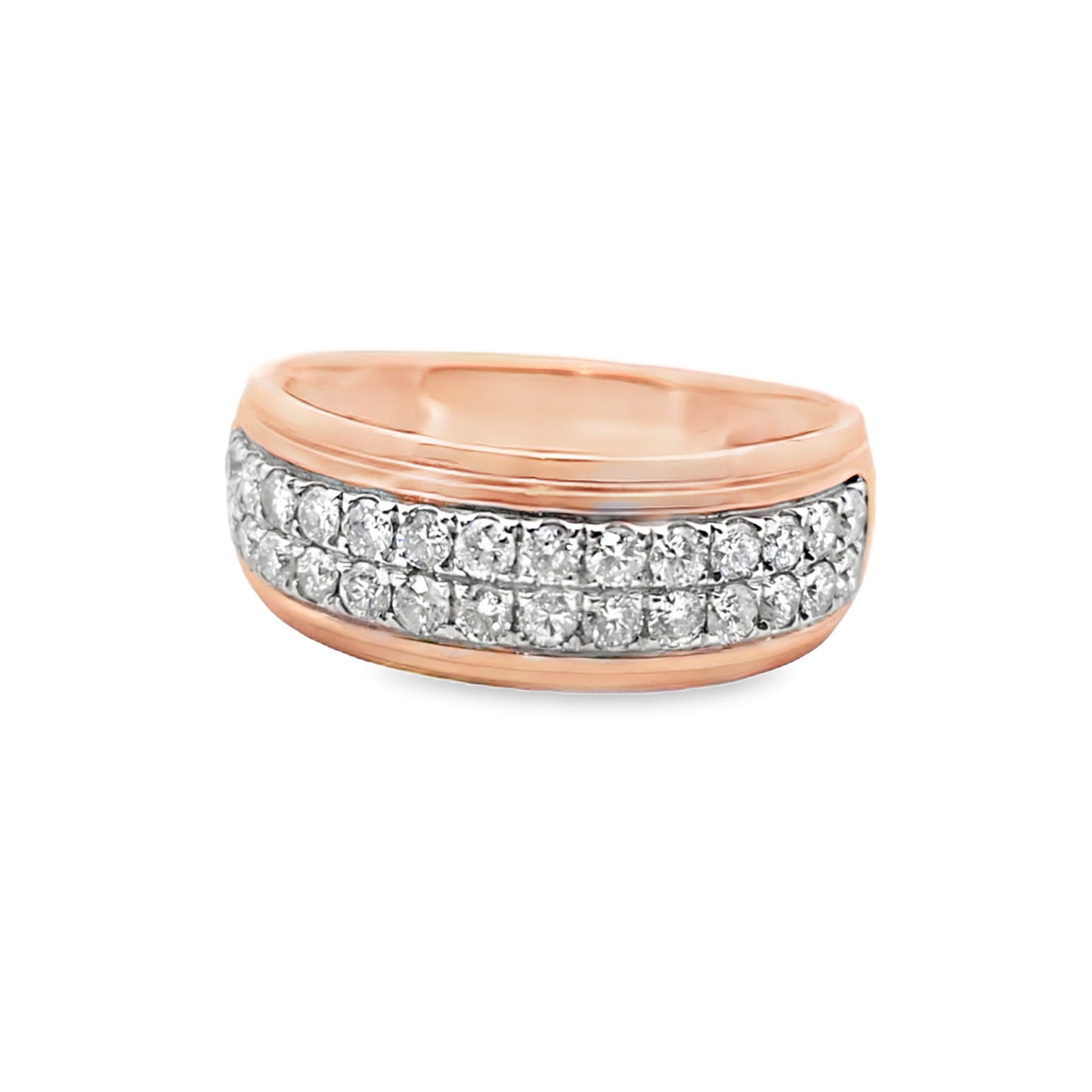 Mens 2 Row Diamond Ring 1.00 ctw 14K Rose Gold | Jewelry Palace
