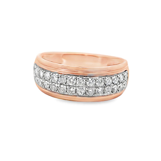 Mens 2 Row Diamond Ring 1.00 ctw 14K Rose Gold | Jewelry Palace