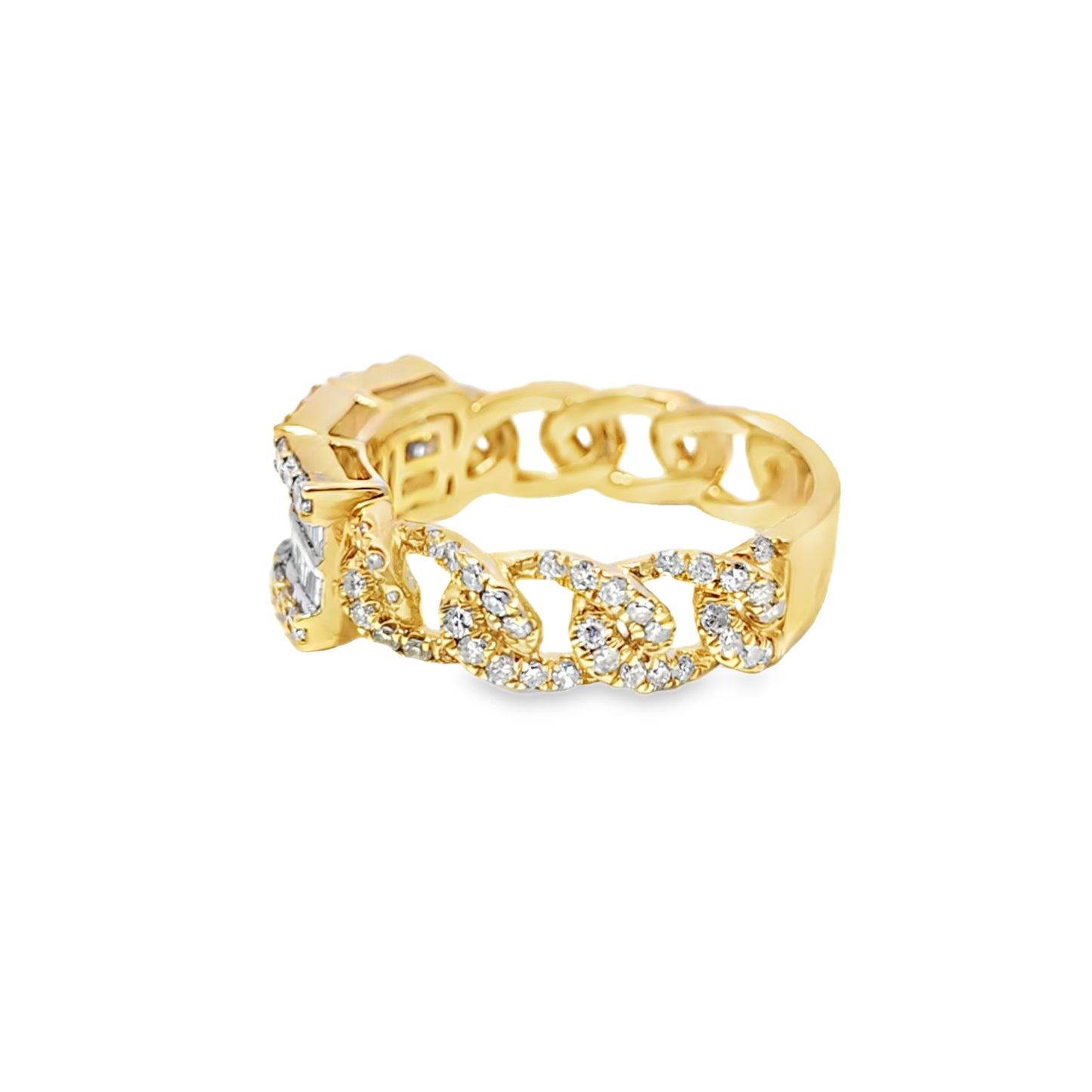Baguette Style Cuban Ring Diamond 1.67 ctw 10K Yellow Gold