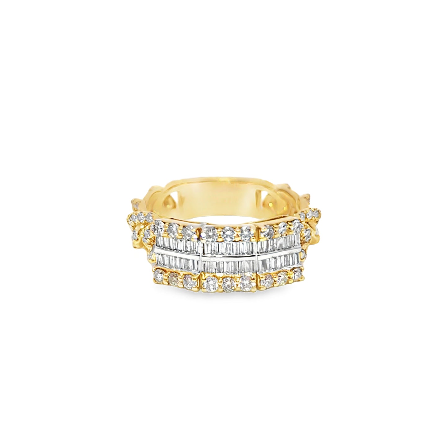 Baguette Style Cuban Ring Diamond 1.67 ctw 10K Yellow Gold