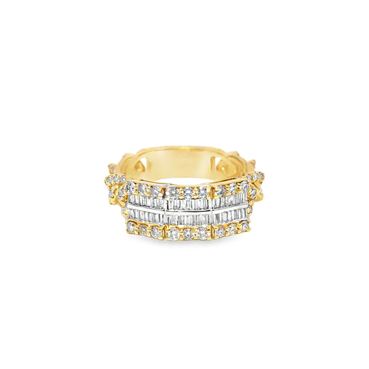 Baguette Style Cuban Ring Diamond 1.67 ctw 10K Yellow Gold