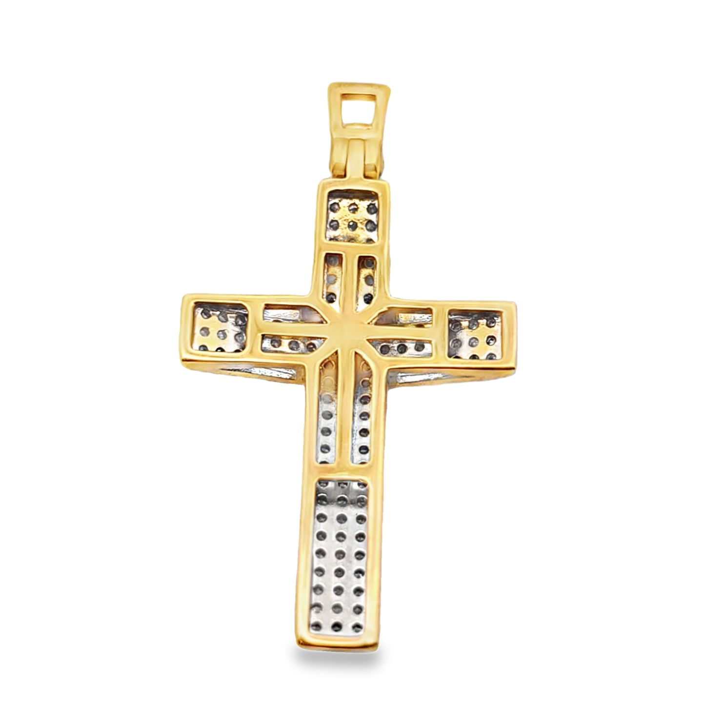 10K Yellow Gold Round Cut Pavé Set Diamond Cross Pendant 0.25 ctw