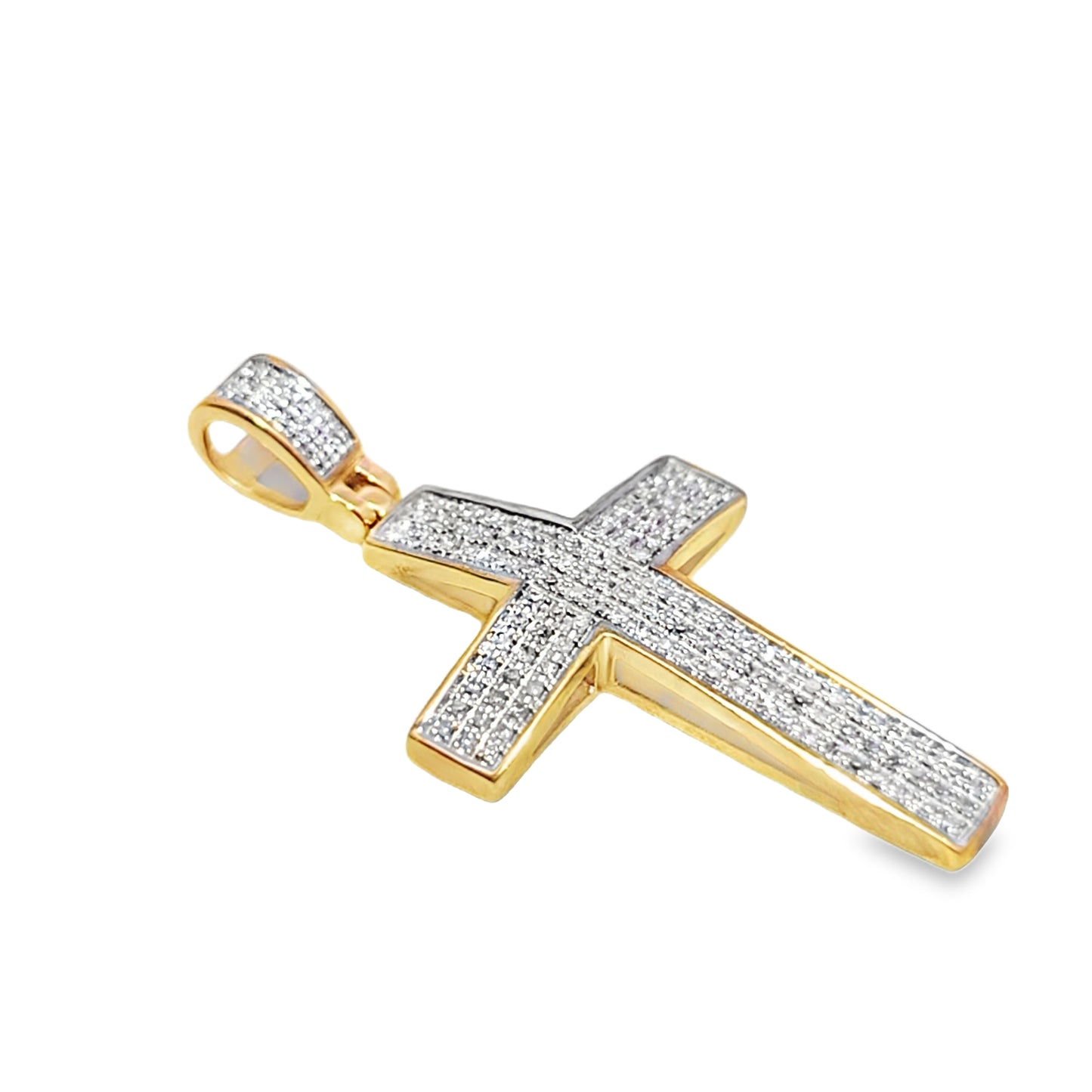 10K Yellow Gold Round Cut Pavé Set Diamond Cross Pendant 0.25 ctw