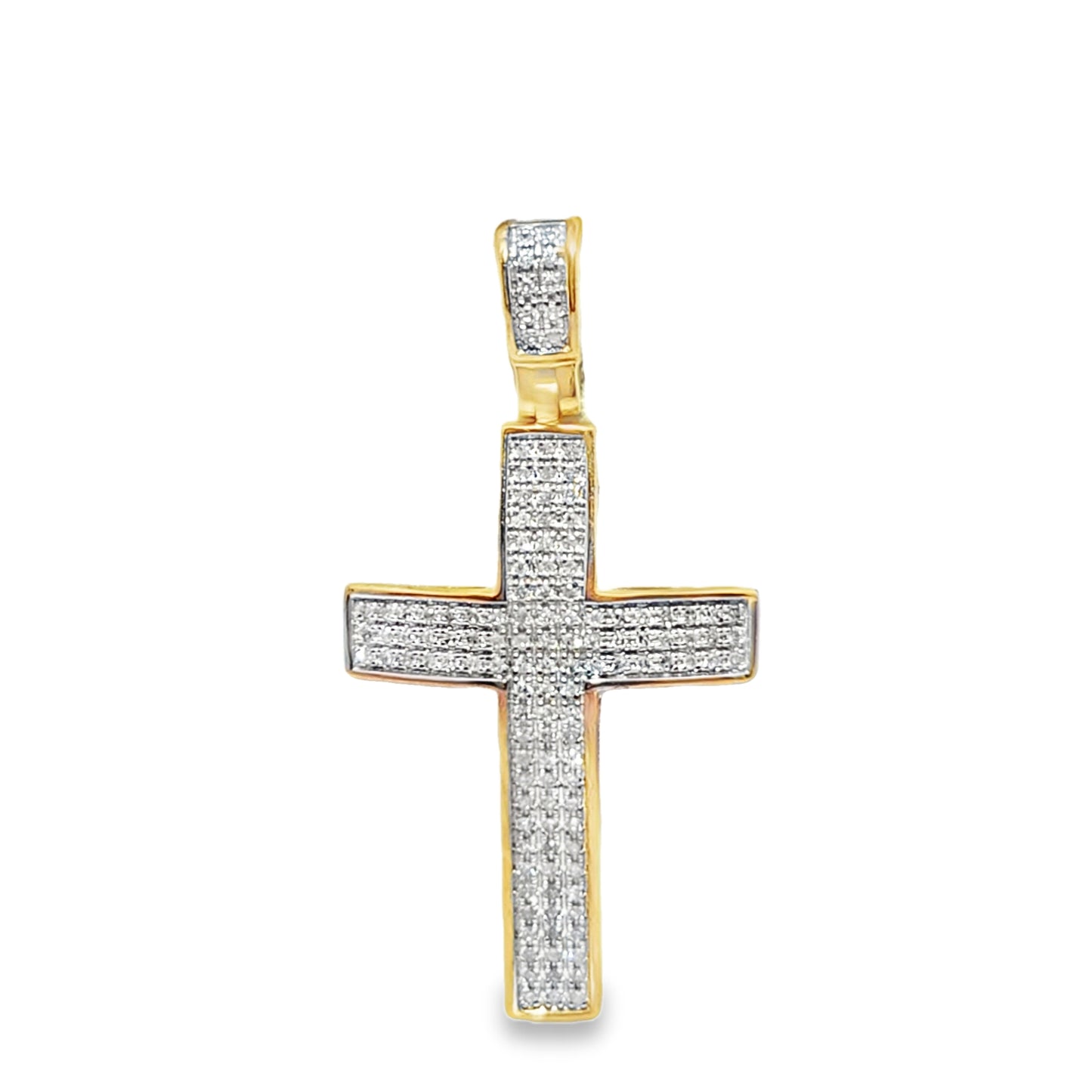 10K Yellow Gold Round Cut Pavé Set Diamond Cross Pendant 0.25 ctw