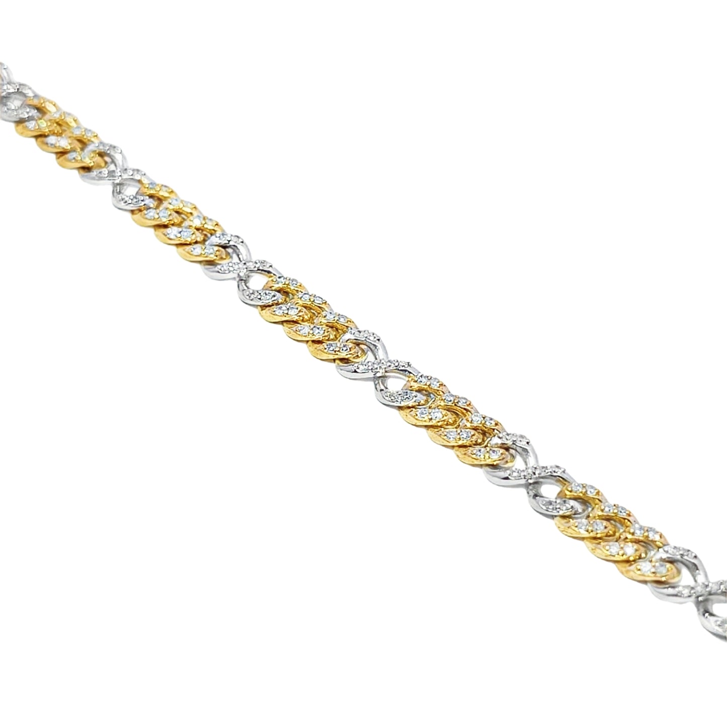 10K Yellow & White Gold Diamond Cuban Infinity Link Bracelet 1.89ctw