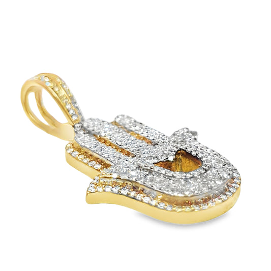 10K Yellow Gold Diamond Hamsa Pendant 1.00 ctw