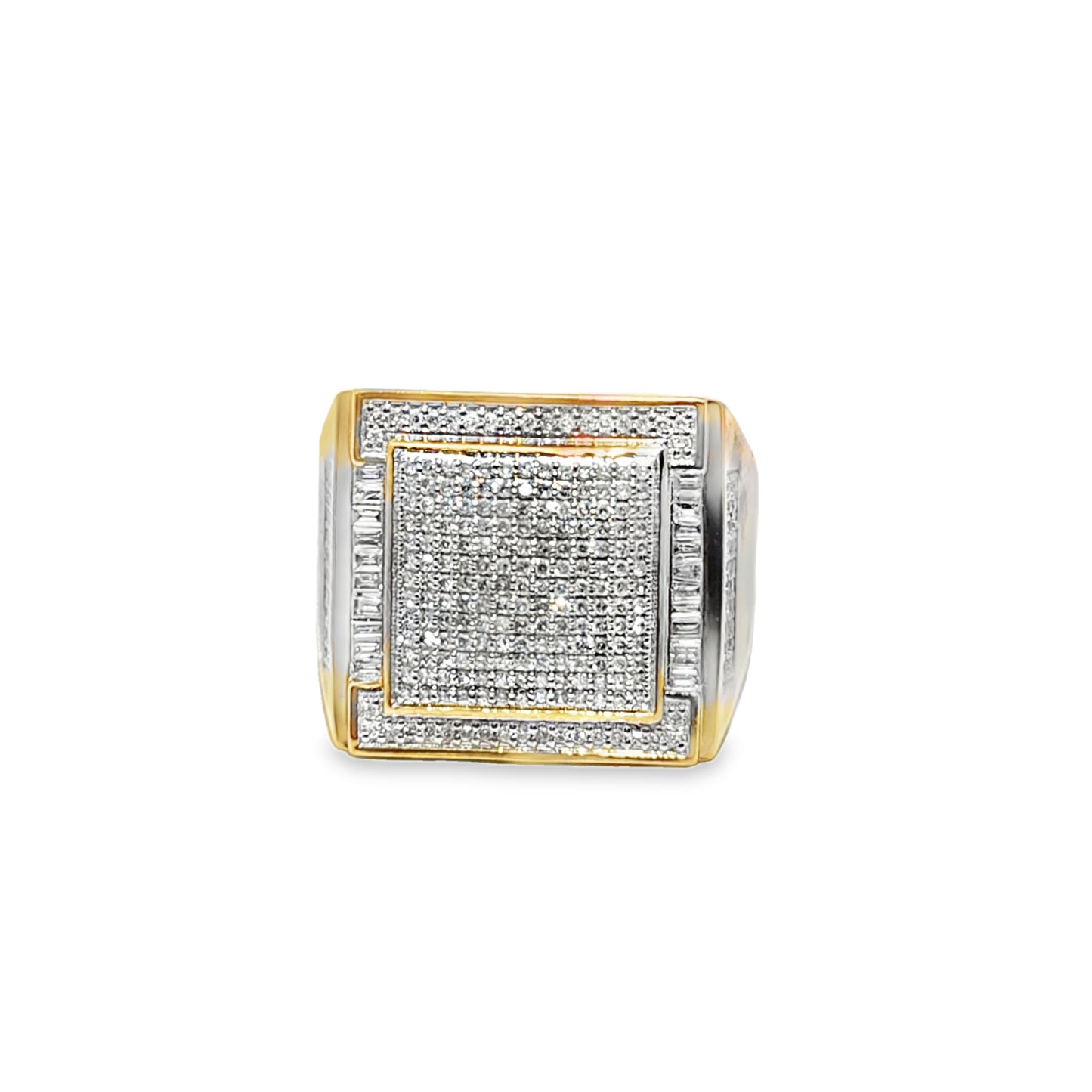 Mens Square Statement Ring 0.79 ctw Diamond 10K Yellow Gold