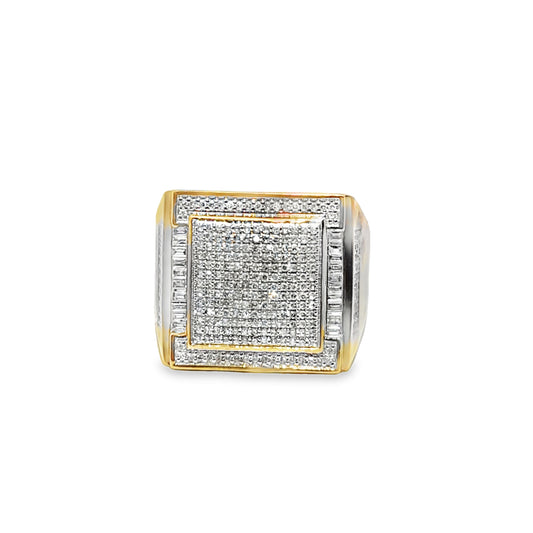 Mens Square Statement Ring 0.79 ctw Diamond 10K Yellow Gold