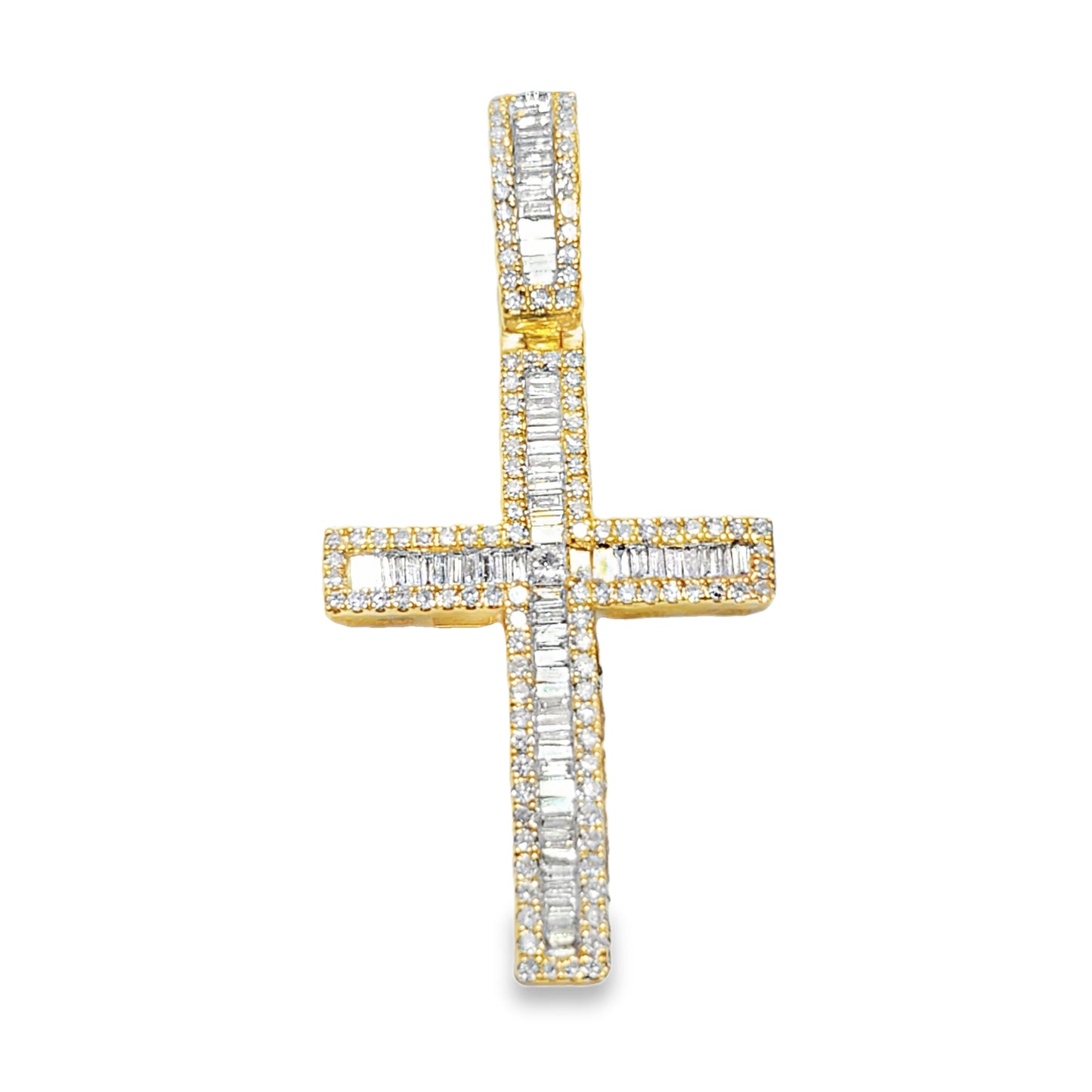10K Yellow Gold 1.00 ctw Diamond Baguette Cross Pendant | Faith & Luxury Statement | Jewelry Palace