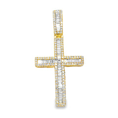 10K Yellow Gold 1.00 ctw Diamond Baguette Cross Pendant | Faith & Luxury Statement | Jewelry Palace