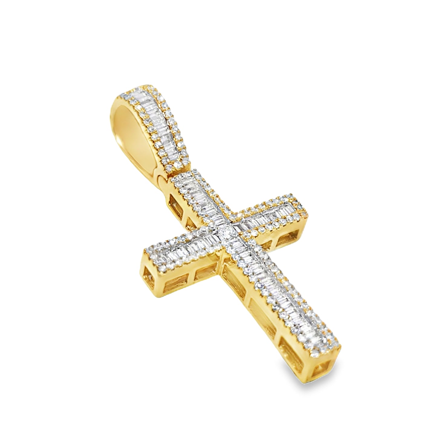 10K Yellow Gold 1.00 ctw Diamond Baguette Cross Pendant | Faith & Luxury Statement | Jewelry Palace